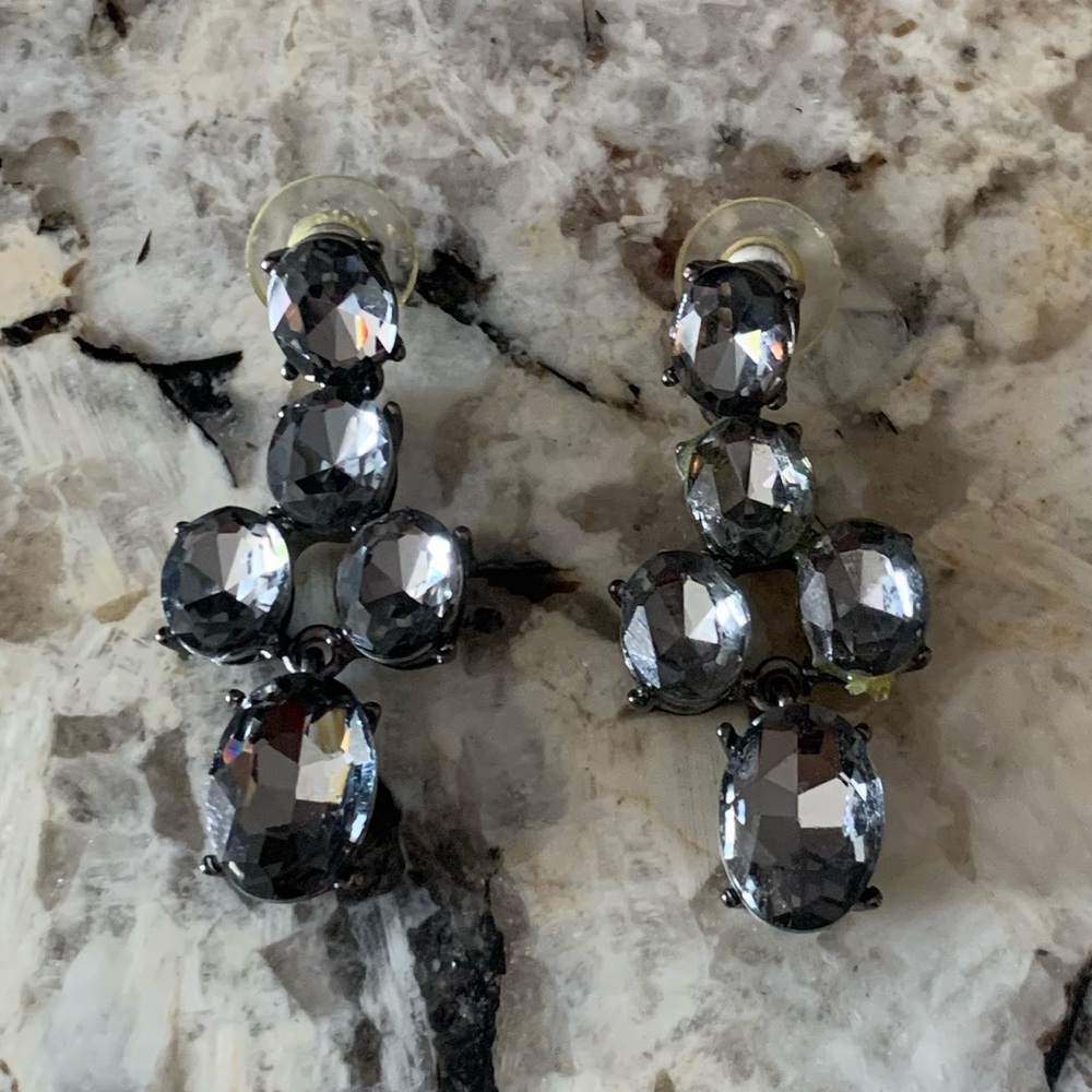 Vintage Smokey Quartz Black Steel Dangle Earrings